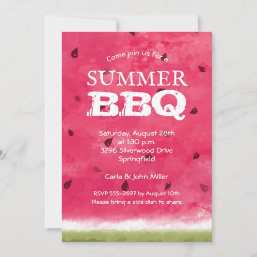 Waterverf Watermelon Summer BBQ Cookout Invites (Voorkant)