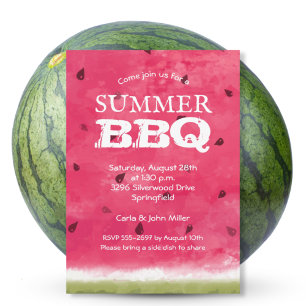 Waterverf Watermelon Summer BBQ Cookout Invites