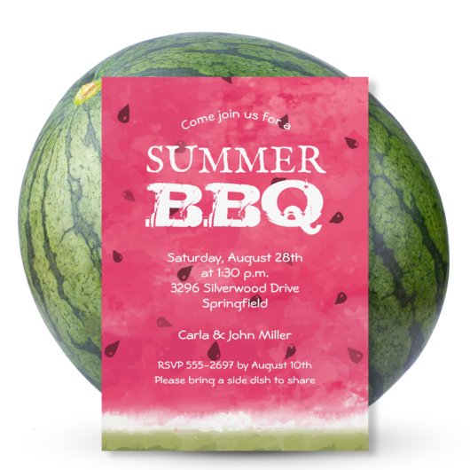 Waterverf Watermelon Summer BBQ Cookout Invites