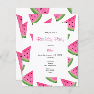 Waterverf Watermelon Wedge en Patroonuitnodiging Kaart