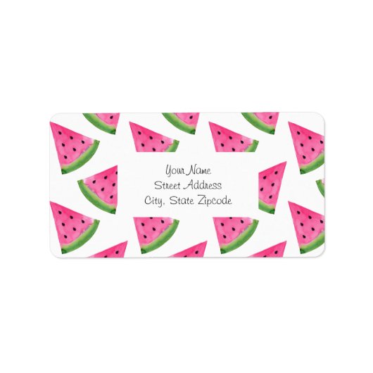 Waterverf Watermelon Wedge Patroon Etiket (Voorkant)