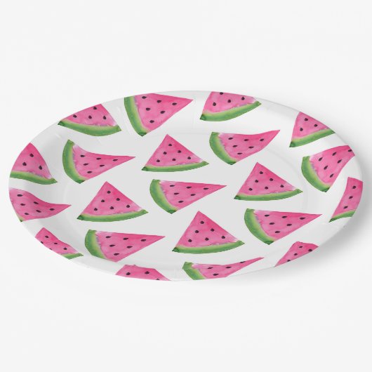 Waterverf Watermelon Wedge Patroon Papieren Bordje (Gekanteld)