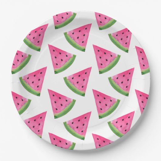 Waterverf Watermelon Wedge Patroon Papieren Bordje (Voorkant)