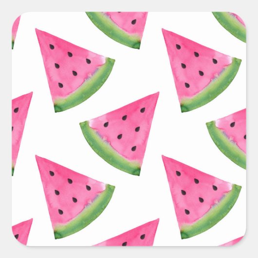 Waterverf Watermelon Wedge Patroon Vierkante Sticker (Voorkant)