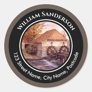 Waterverf watermolen Schilderen door Farida Greenf Ronde Sticker