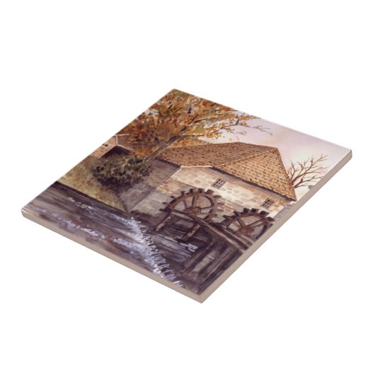 Waterverf watermolen Schilderen door Farida Greenf Tegeltje (Zijkant)