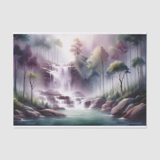 Waterverf Waterval Paars en Groen Decoupage Tissuepapier (Voorkant)
