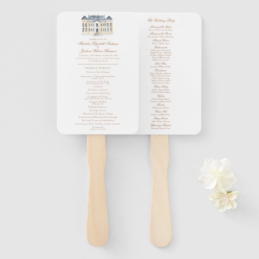 Waterverf Waterverf Engels Manor Estate Bruiloft Handwaaier (Voorkant en achterkant)