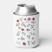 Waterverf Waterverf Rozen Groene bladeren Bladeren Blikjeskoeler (Blikje Voorkant)