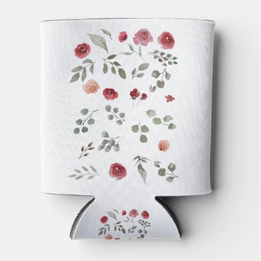 Waterverf Waterverf Rozen Groene bladeren Bladeren Blikjeskoeler (Voorkant)