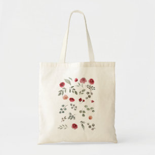 Waterverf Waterverf Rozen Groene bladeren Bladeren Tote Bag