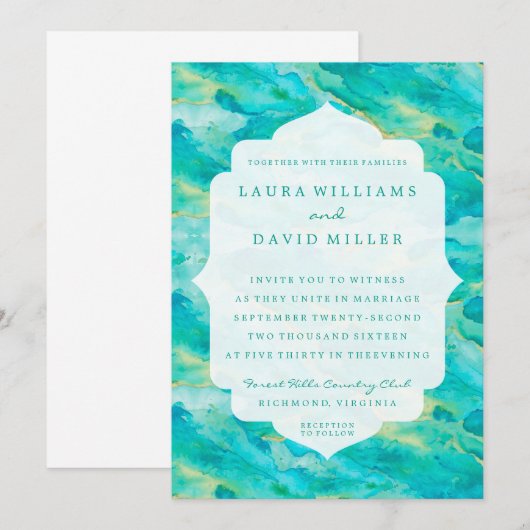 Waterverf Waves Beach huwelijksuitnodiging Kaart (Voorkant / Achterkant)