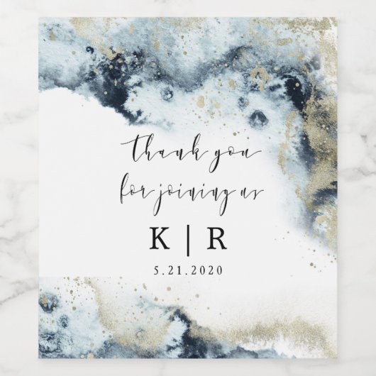 Waterverf Waves en Zand Monogram Wijnlabel Set Wijn Etiket (Enkel label)