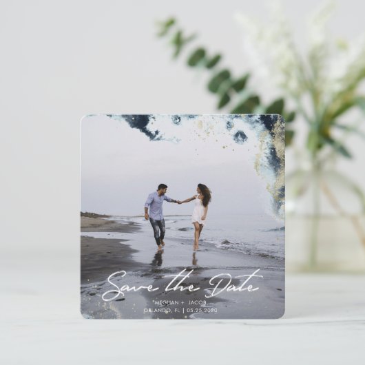 Waterverf Waves Foto Opslaan Datum Kaart (Staand voorkant)