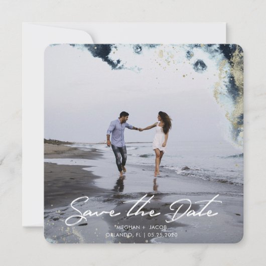 Waterverf Waves Foto Opslaan Datum Kaart (Voorkant)