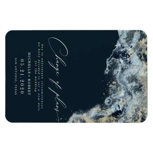 Waterverf Waves Gold Wedding Wijzig de datum Magneet (Horizontaal)