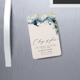 Waterverf Waves Gold Wedding Wijzig de datum Magneet