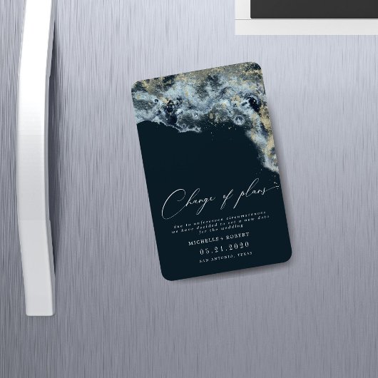 Waterverf Waves Gold Wedding Wijzig de datum Magneet