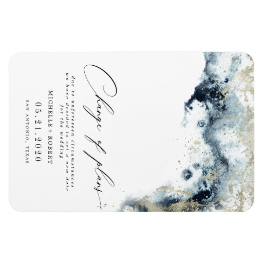 Waterverf Waves Gold Wedding Wijzig de datum Magneet (Horizontaal)