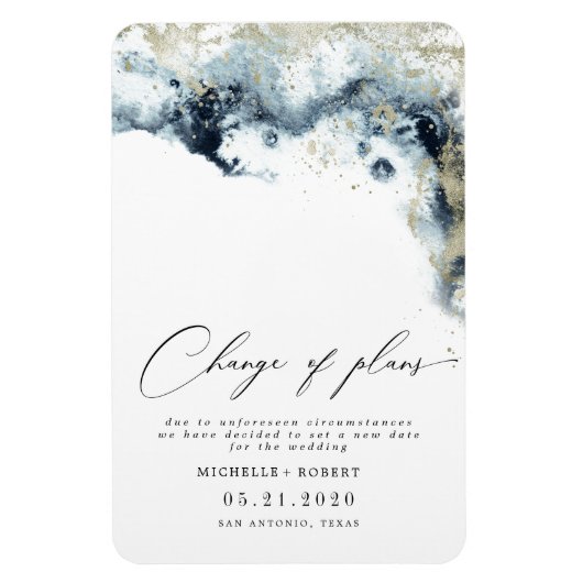 Waterverf Waves Gold Wedding Wijzig de datum Magneet (Verticaal)