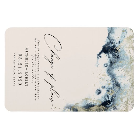 Waterverf Waves Gold Wedding Wijzig de datum Magneet (Horizontaal)