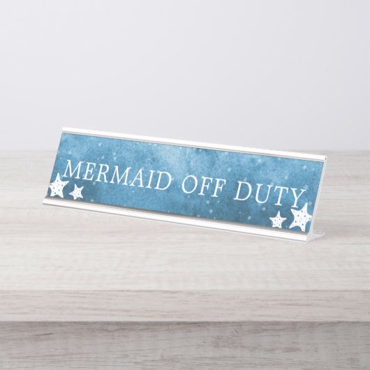 Waterverf Waves Mermaid Off Duty Starfish Sign Bureau Naambordje (Voorkant)