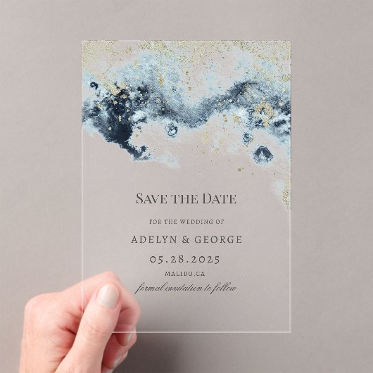 Waterverf Waves Minimalistisch Bewaar de datum Acryl Uitnodigingen (Insitu (Draagbaar))