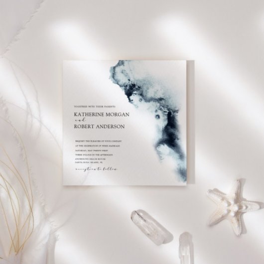 Waterverf Waves minimalistisch huwelijk uitnodigen Kaart