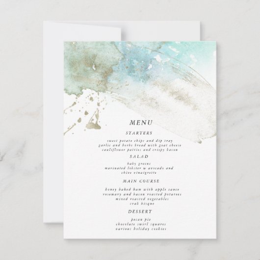 Waterverf Waves Pastel Bruiloft Diner Menu Kaart (Voorkant)
