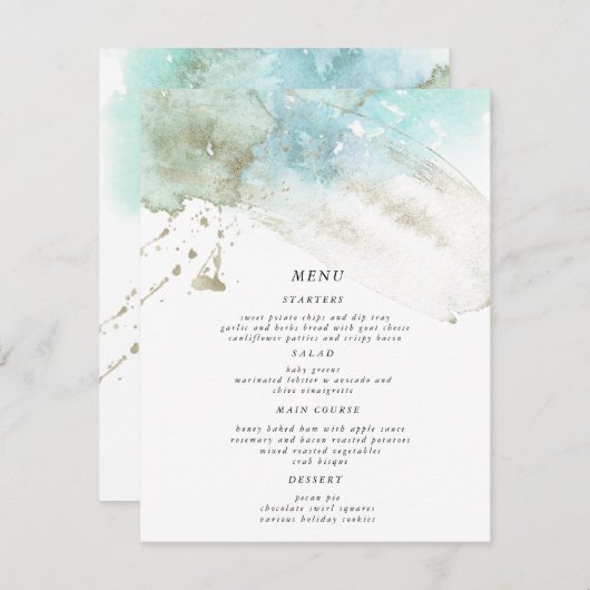 Waterverf Waves Pastel Bruiloft Diner Menu Kaart (Voorkant / Achterkant)