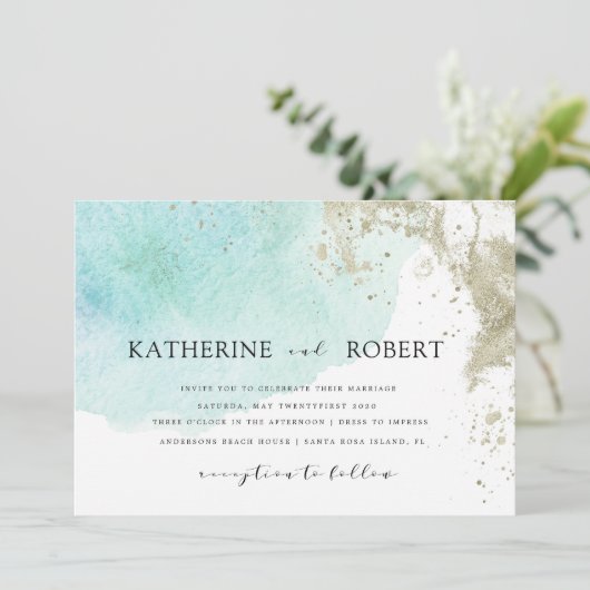 Waterverf Waves Pastel Bruiloft Kaart (Staand voorkant)