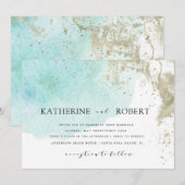 Waterverf Waves Pastel Bruiloft Kaart (Voorkant / Achterkant)
