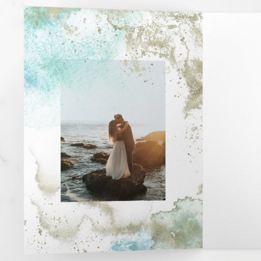 Waterverf Waves Pastel Drieluik Uitnodiging (Binnenzijde eerst)