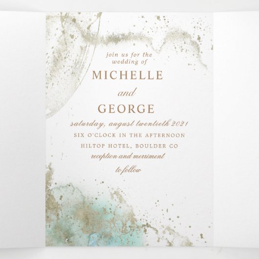 Waterverf Waves Pastel Drieluik Uitnodiging (Binnenkant midden)