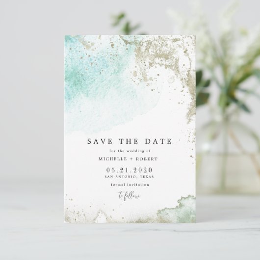 Waterverf Waves Pastel Foto opslaan van de datum Kaart (Staand voorkant)