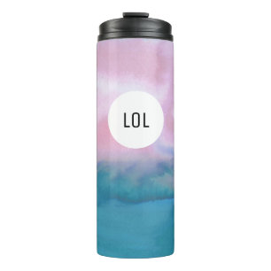 Waterverf Waves Roze Blauwgroen Patroon MONOGRAM Thermosbeker