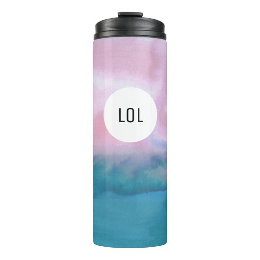 Waterverf Waves Roze Blauwgroen Patroon MONOGRAM Thermosbeker (Voorkant)