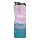 Waterverf Waves Roze Blauwgroen Patroon MONOGRAM Thermosbeker (Geroteerd rechts)