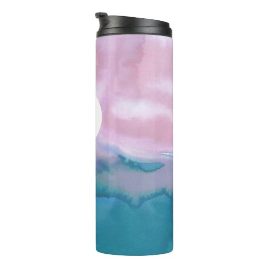 Waterverf Waves Roze Blauwgroen Patroon MONOGRAM Thermosbeker (Geroteerd rechts)