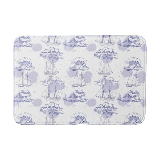 Waterverf Waves & Ships Patroon Badmat (Voorkant)