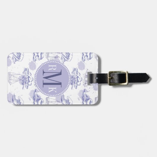 Waterverf Waves & Ships Patroon Bagagelabel (Voorkant horizontaal)