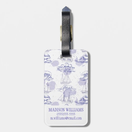 Waterverf Waves & Ships Patroon Bagagelabel (Achterkant verticaal)