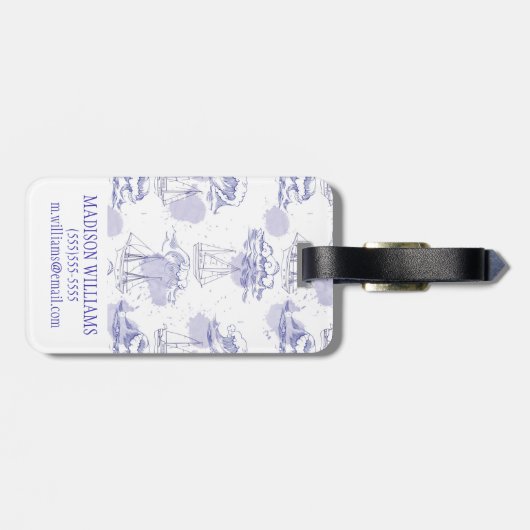 Waterverf Waves & Ships Patroon Bagagelabel (Achterkant horizontaal)