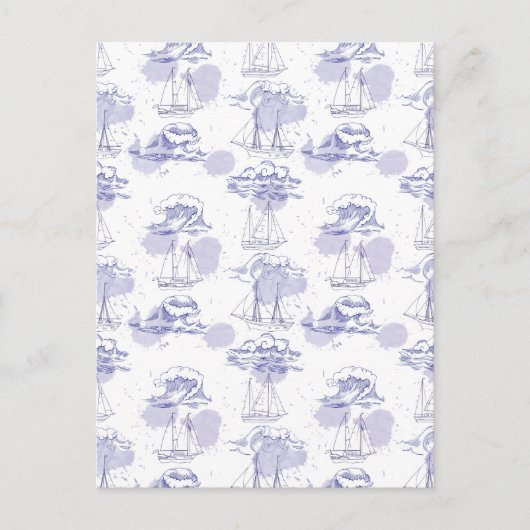 Waterverf Waves & Ships Patroon Briefkaart (Voorkant)