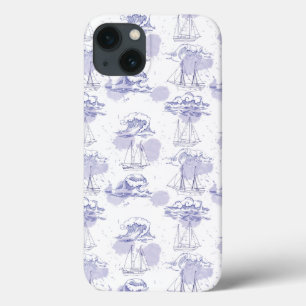 Waterverf Waves & Ships Patroon iPhone 13 Hoesje
