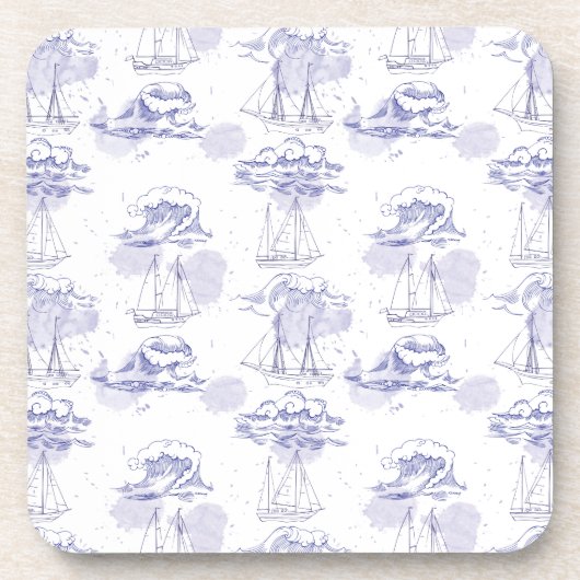 Waterverf Waves & Ships Patroon Drankjes Onderzetter (Voorkant)