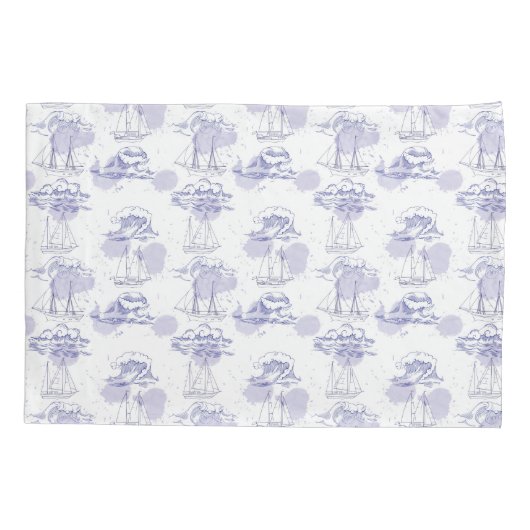 Waterverf Waves & Ships Patroon Kussensloop (Achterkant-Links)