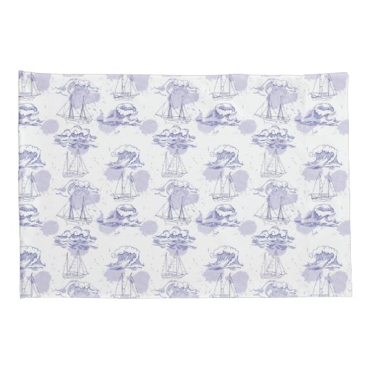 Waterverf Waves & Ships Patroon Kussensloop (Achterkant-Rechts)