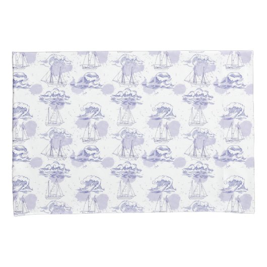 Waterverf Waves & Ships Patroon Kussensloop (Voorkant-Rechts)