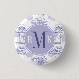Waterverf Waves & Ships Patroon Ronde Button 3,2 Cm